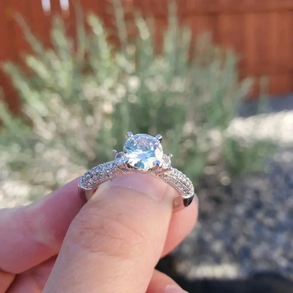 Classic Round 6.20ct Pave White Topaz Engagement Ring sz 9.5-10